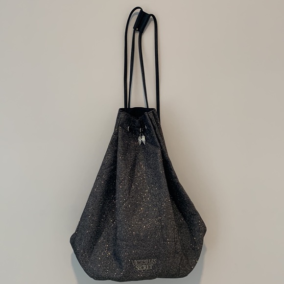VICTORIA’S SECRET Backpack- sparkly charcoal grey w/ angel wings charm. - Picture 1 of 11